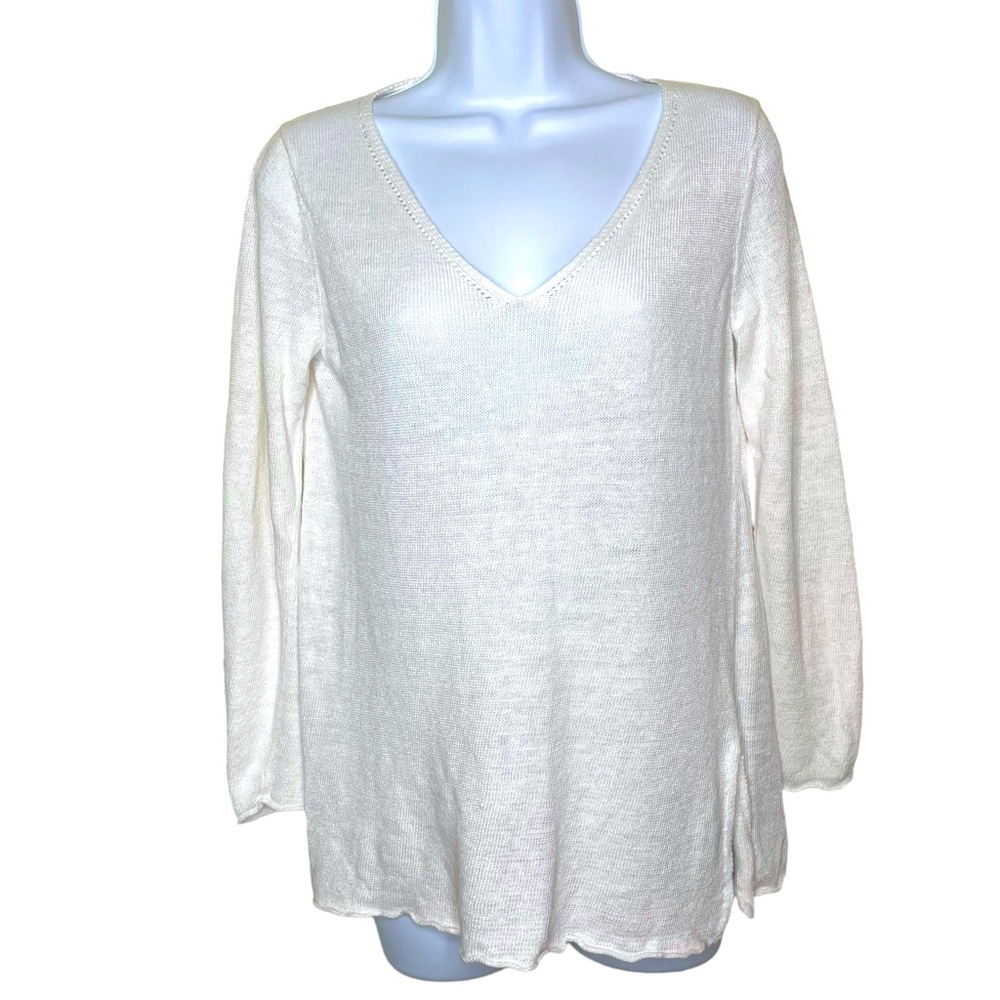 Eileen Fisher Women's 100% Linen White V-Neck Lightweight